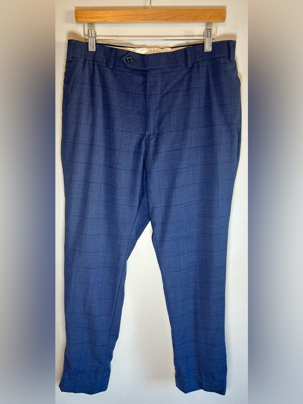 Brooks Brothers Dress Pants Regent Mens 38x32 Fits 33x27.5 Blue Plaid Wool Blend
